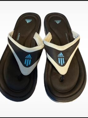 Vintage Adidas Fit Foam Flip Flops – Brown & White, Women’s Size 10
